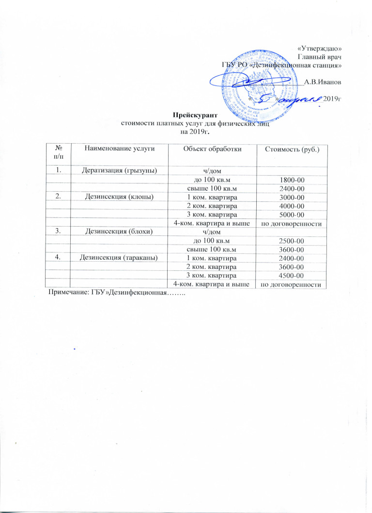 Коммерческое предложение по дезинсекции и дератизации образец